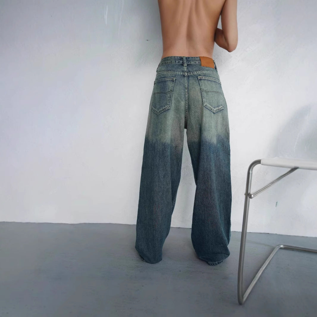 Damer löst High-Waist Jeans med trendig färgövergång och vid ben Mirla-Eva Jonsson