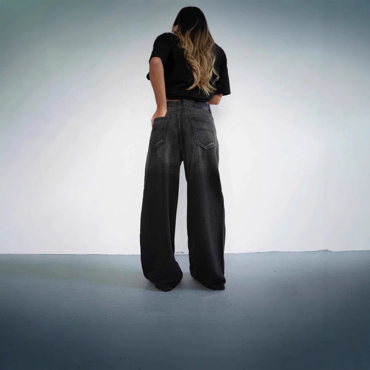 Damer löst High-Waist Jeans med trendig färgövergång och vid ben Mirla-Eva Jonsson