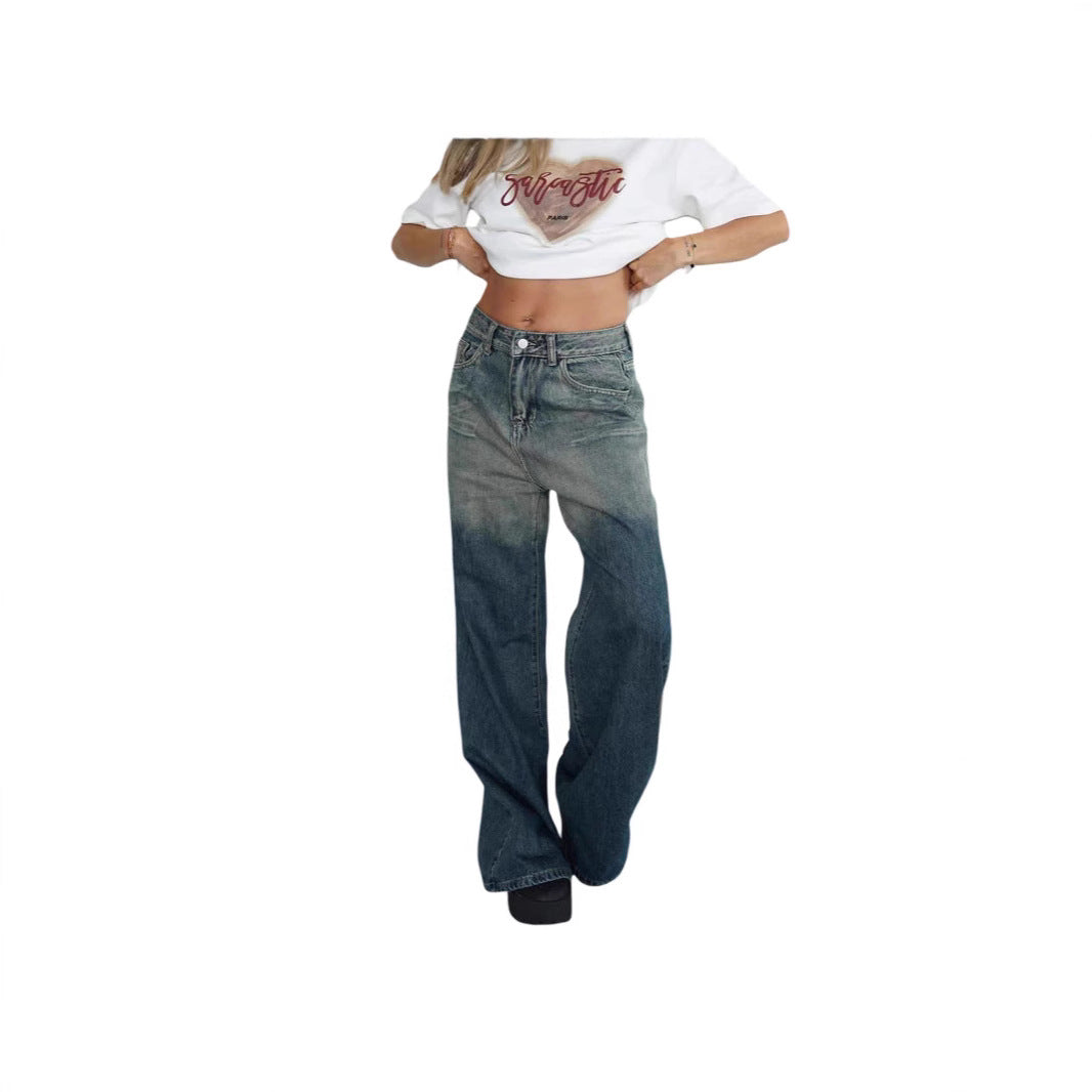 Damer löst High-Waist Jeans med trendig färgövergång och vid ben Mirla-Eva Jonsson