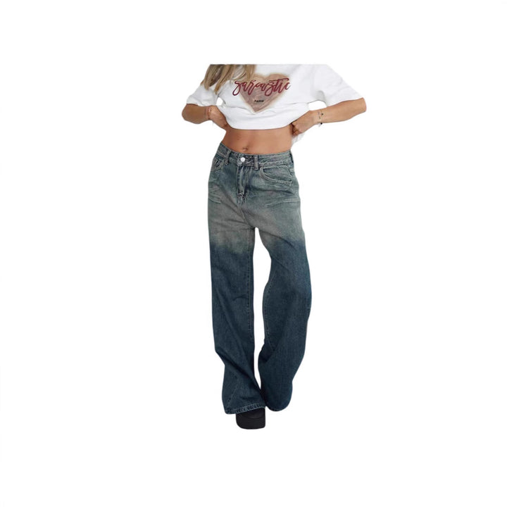 Damer löst High-Waist Jeans med trendig färgövergång och vid ben Mirla-Eva Jonsson
