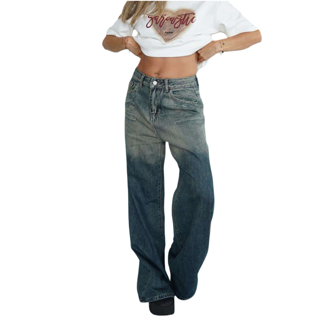 Damer löst High-Waist Jeans med trendig färgövergång och vid ben Mirla-Eva Jonsson