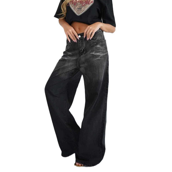 Damer löst High-Waist Jeans med trendig färgövergång och vid ben Mirla-Eva Jonsson