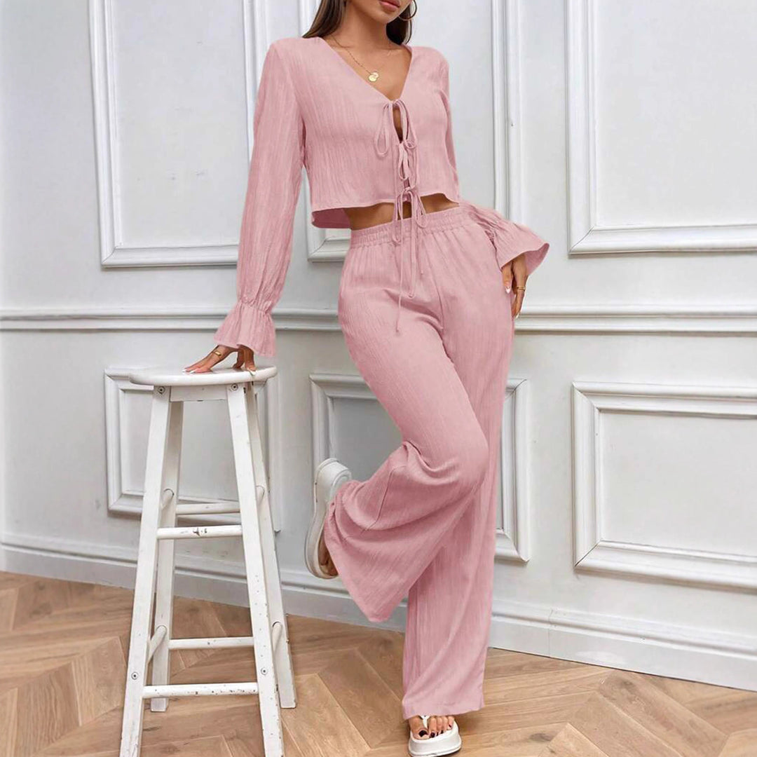 Damer loungewear-set i lätt material med justerbar midja och volangdetaljer Mirla-Eva Jonsson