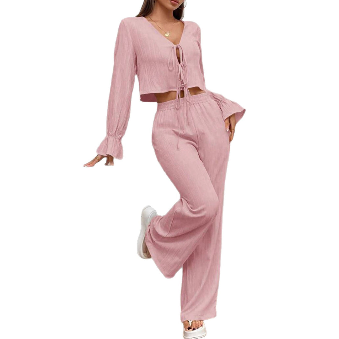 Damer loungewear-set i lätt material med justerbar midja och volangdetaljer Mirla-Eva Jonsson