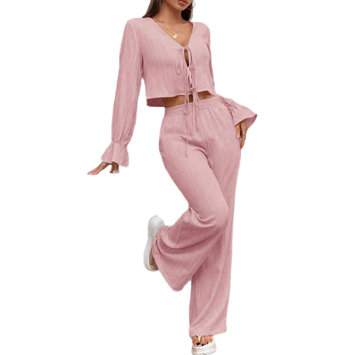 Damer loungewear-set i lätt material med justerbar midja och volangdetaljer Mirla-Eva Jonsson