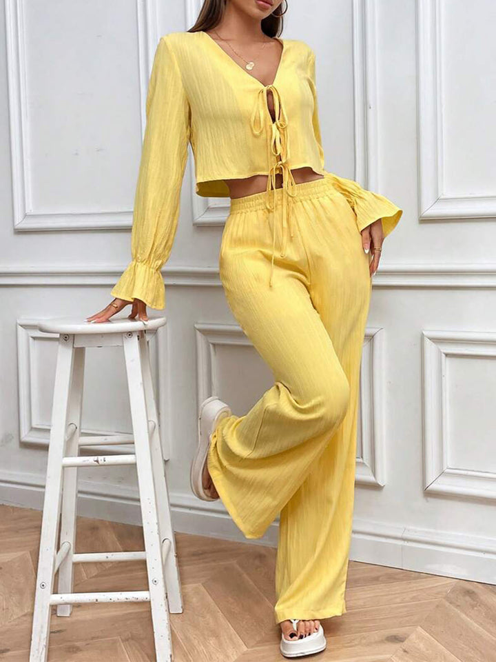 Damer loungewear-set i lätt material med justerbar midja och volangdetaljer Mirla-Eva Jonsson
