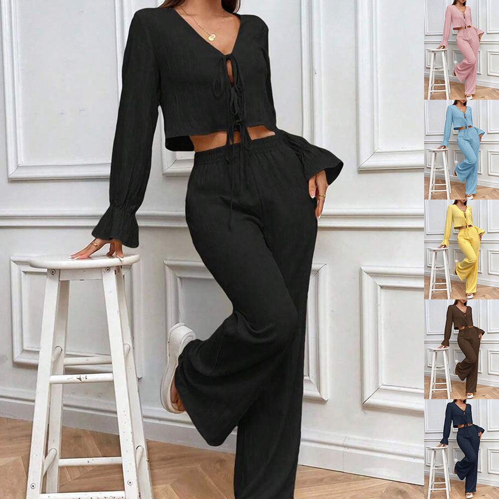 Damer loungewear-set i lätt material med justerbar midja och volangdetaljer Mirla-Eva Jonsson