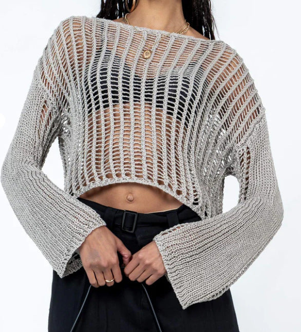 Damer luftig Cropped stickat topp med vida ärmar Mirla-Eva Jonsson