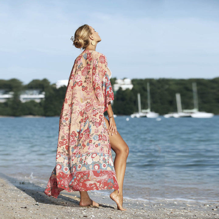 Damer luftig Strandkatt med blommotiv Mirla-Eva Jonsson