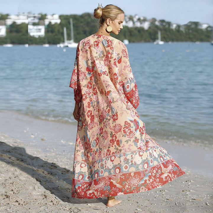 Damer luftig Strandkatt med blommotiv Mirla-Eva Jonsson