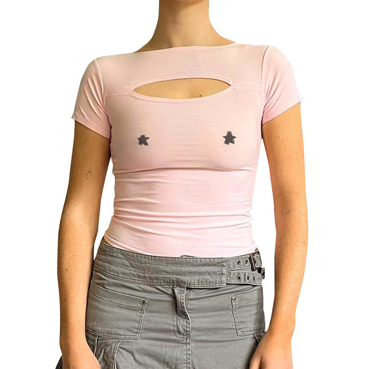 Damer luftig axelshirt med elegant cut-out-design och blommönster Mirla-Eva Jonsson