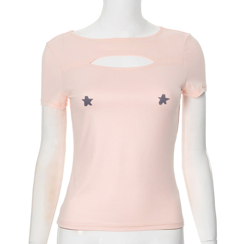 Damer luftig axelshirt med elegant cut-out-design och blommönster Mirla-Eva Jonsson