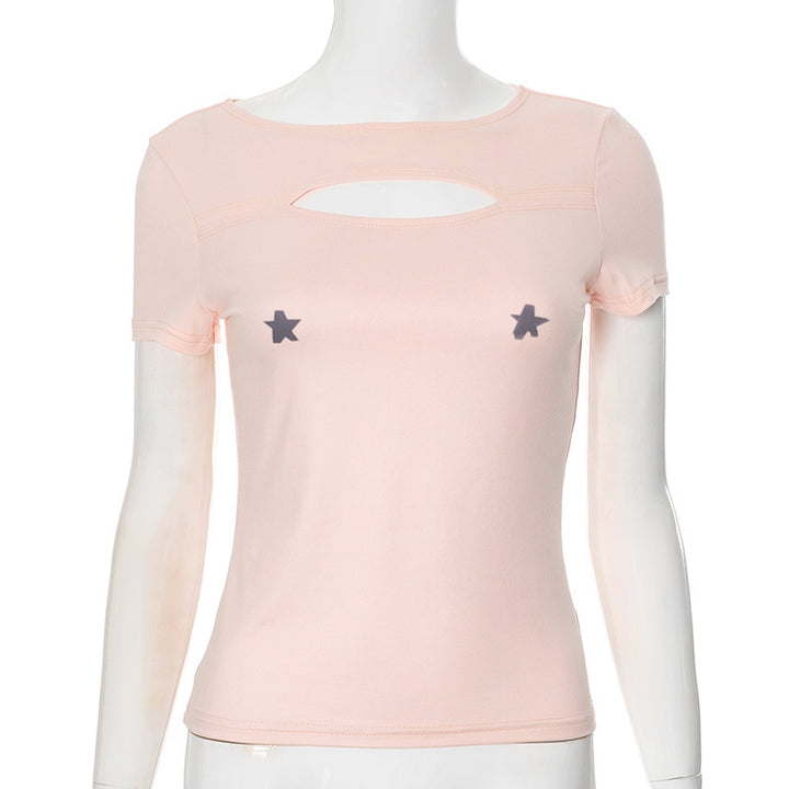 Damer luftig axelshirt med elegant cut-out-design och blommönster Mirla-Eva Jonsson