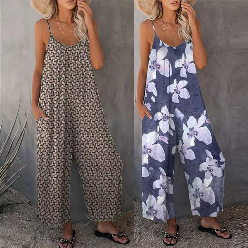 Damer luftig jumpsuit med blommönster och sidofickor Mirla-Eva Jonsson