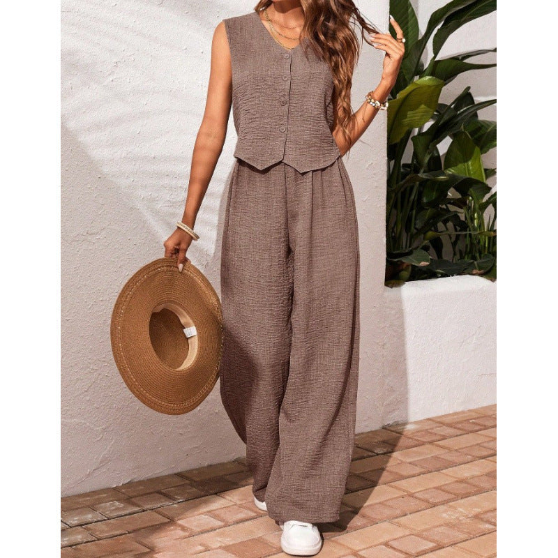 Damer luftig jumpsuit med knapbar överdel och vida ben Mirla-Eva Jonsson