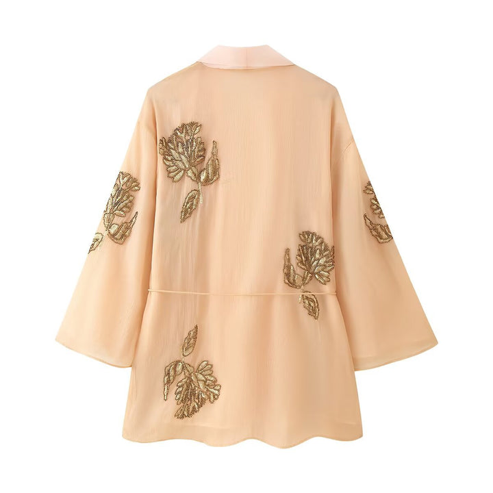 Damer luftig kimono-jacka med floristiska broderier Mirla-Eva Jonsson