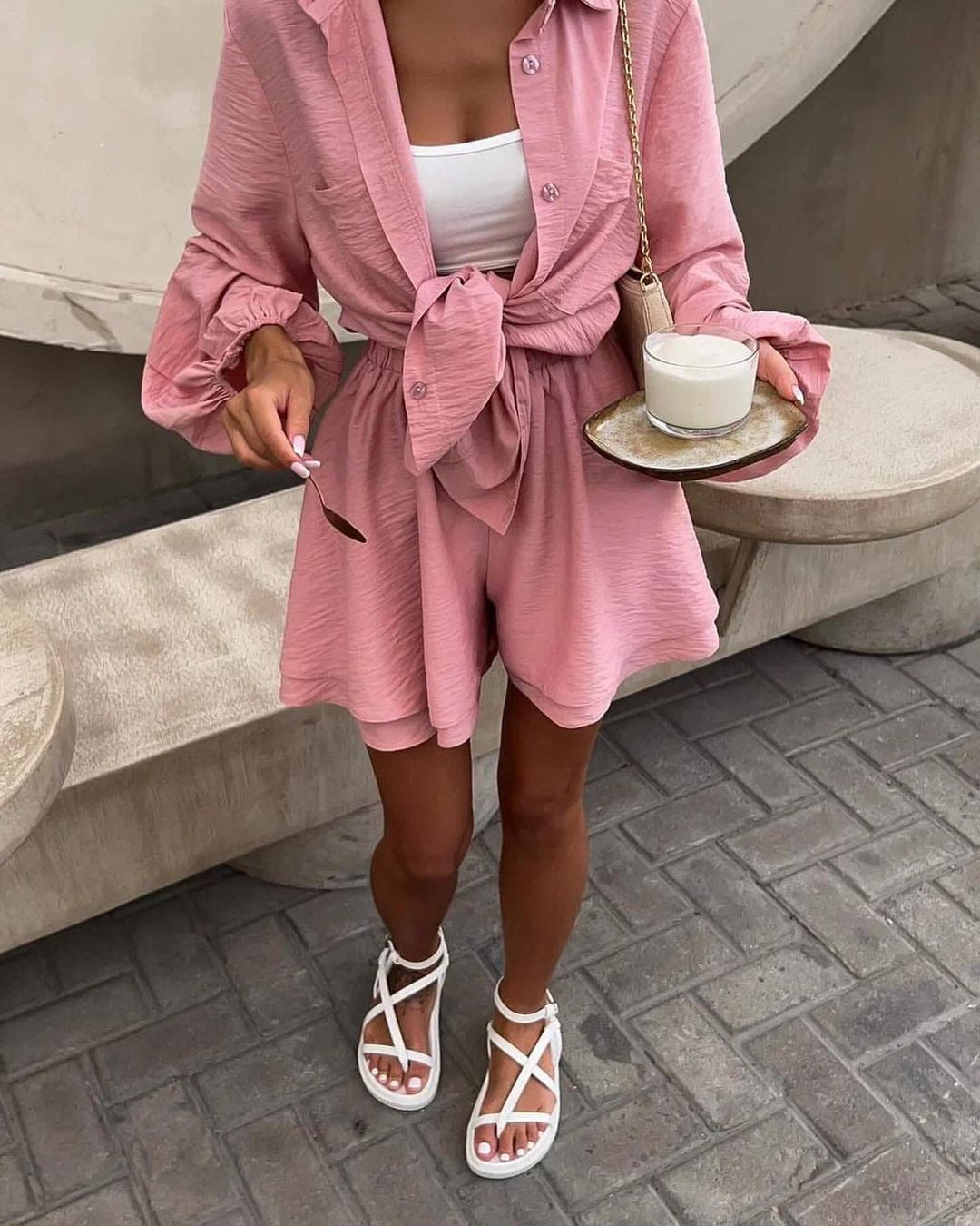 Damer luftig kortärmad skjorta och shorts ensemble Mirla-Eva Jonsson