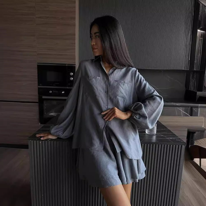 Damer luftig kortärmad skjorta och shorts ensemble Mirla-Eva Jonsson
