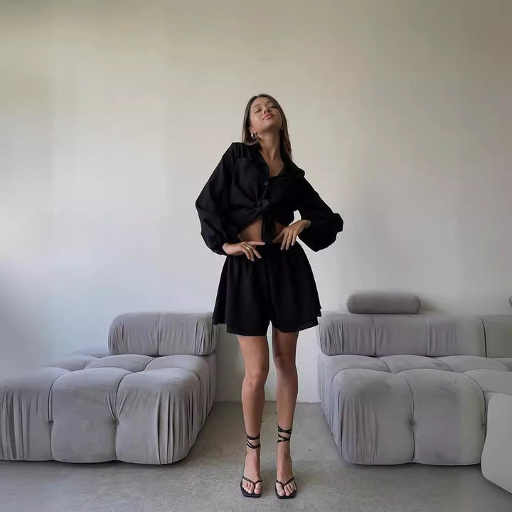 Damer luftig kortärmad skjorta och shorts ensemble Mirla-Eva Jonsson