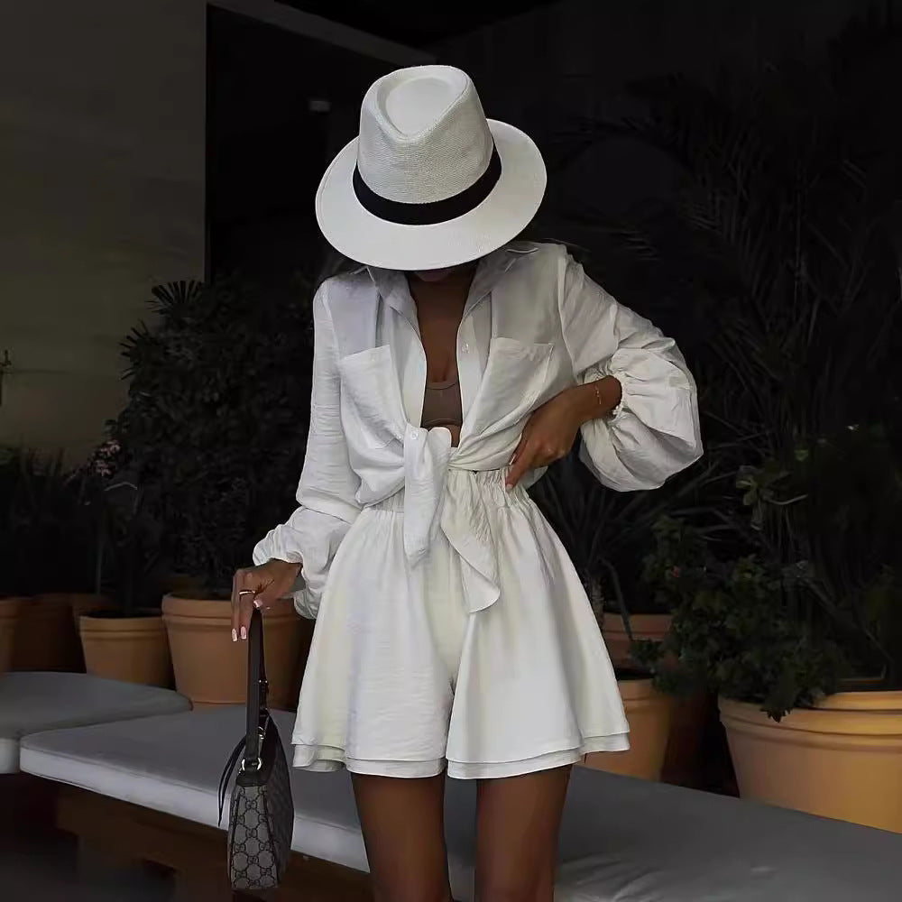 Damer luftig kortärmad skjorta och shorts ensemble Mirla-Eva Jonsson