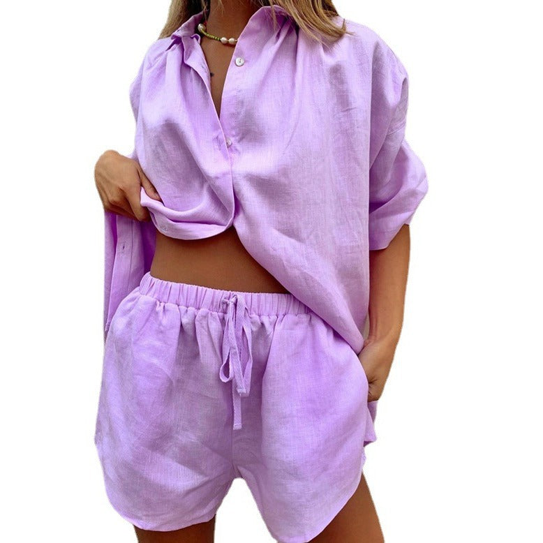 Damer luftig linneblus och shorts set Mirla-Eva Jonsson