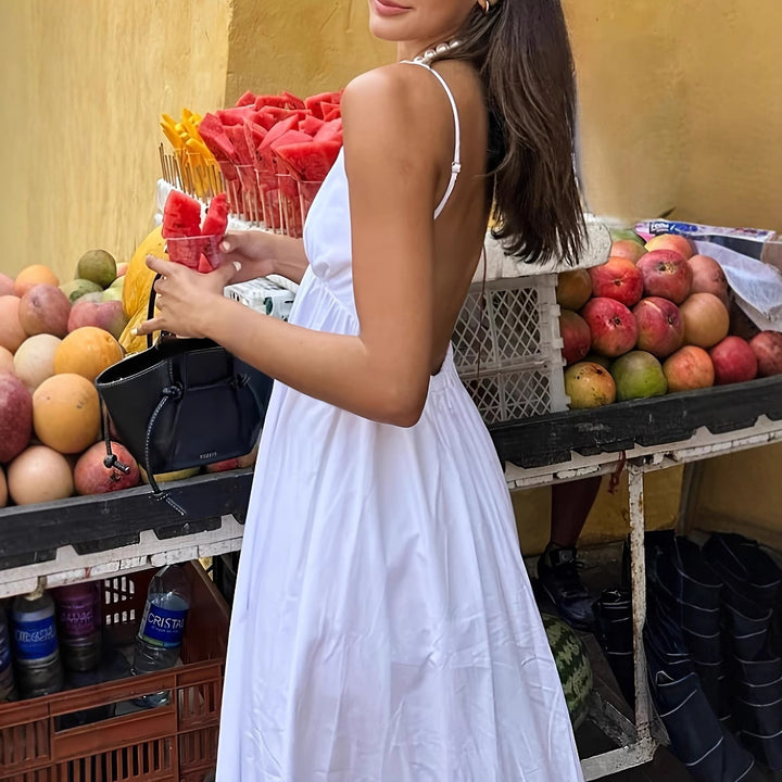 Damer luftig sommarklänning med djup V-hals och spagettiband Eva Jonsson-Eva Jonsson