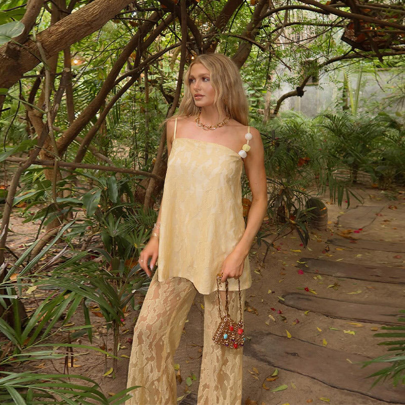 Damer luftig spaghetti-straps blus med spets Eva Jonsson-Eva Jonsson