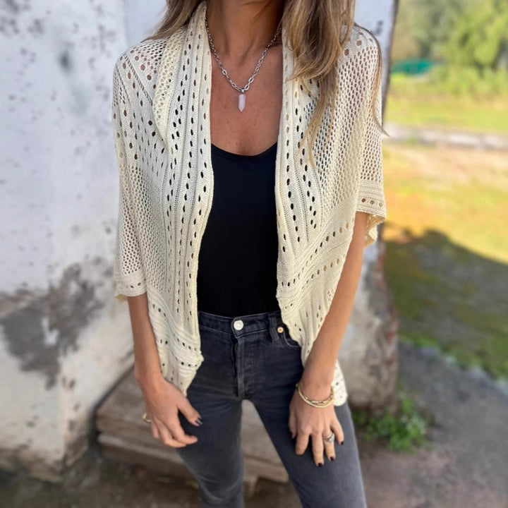 Damer luftig stickad jacka med eleganta hålmönster Eva Jonsson-Eva Jonsson