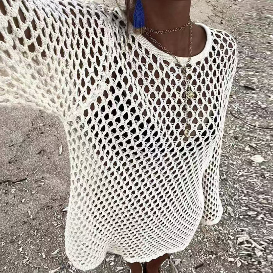 Damer luftig virkad strandöverdrag med vida ärmar och asymmetrisk fåll Mirla-Eva Jonsson
