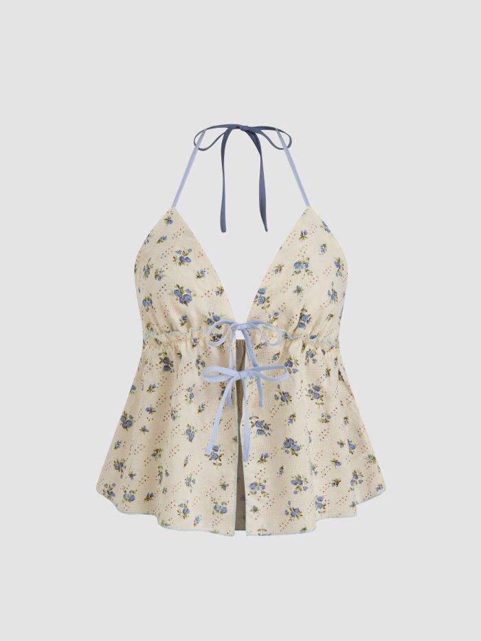 Damer luftigt blusenshirt med blommigt tryck och justerbar snörning Mirla-Eva Jonsson
