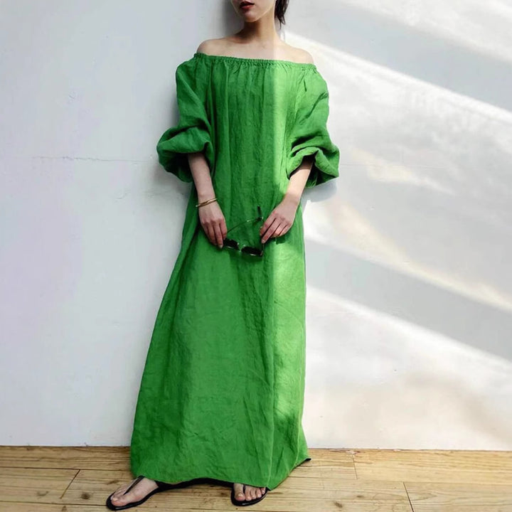 Damer luftigt linne maxiklänning med axelbar silhuett Mirla-Eva Jonsson