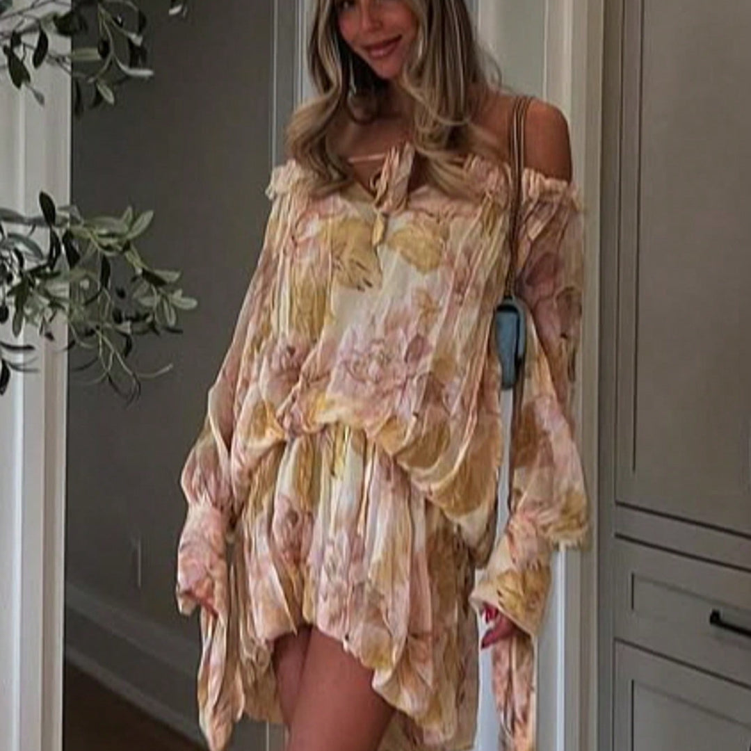 Damer luftigt sommarklänning med volangdetaljer och blommönster Eva Jonsson-Eva Jonsson