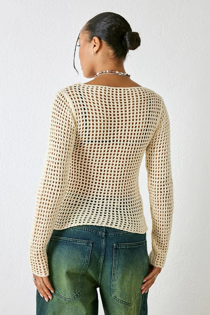 Damer luftigt virkat topp med modernt nätdesign Mirla-Eva Jonsson