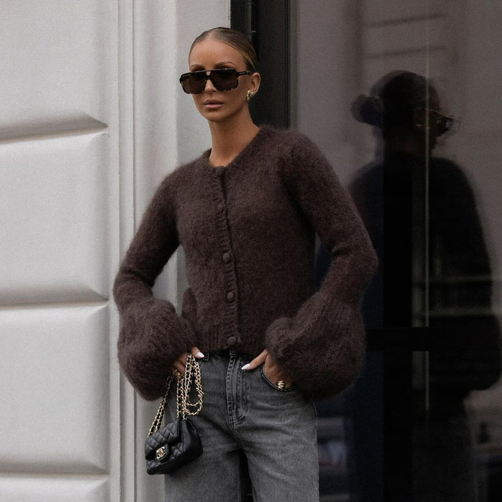 Damer lyxig Mohair stickad cardigan Mirla-Eva Jonsson
