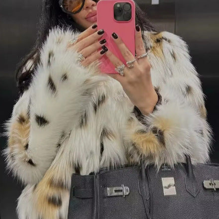 Damer lyxig faux-fur jacka med djurmönster Mirla-Eva Jonsson