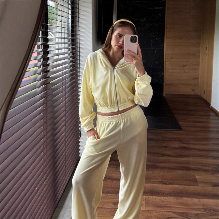 Damer lyxig fleece-cropped-set med dragsko Eva Jonsson-Eva Jonsson