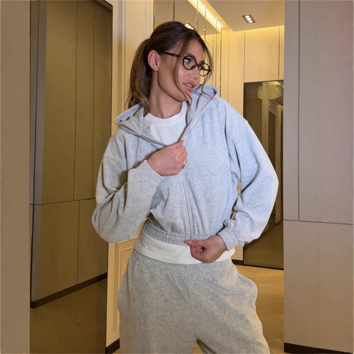 Damer lyxig fleece-cropped-set med dragsko Eva Jonsson-Eva Jonsson