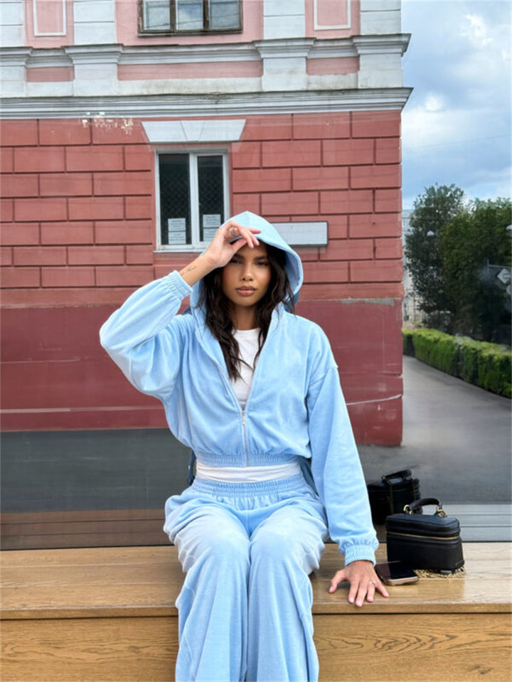 Damer lyxig fleece-cropped-set med dragsko Eva Jonsson-Eva Jonsson