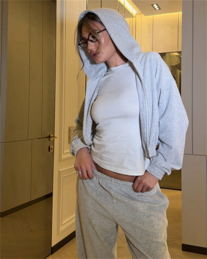 Damer lyxig fleece-cropped-set med dragsko Eva Jonsson-Eva Jonsson