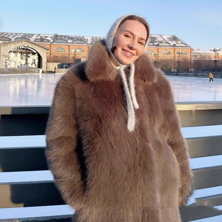 Damer lyxig fuskpälsjacka med vid skärning Eva Jonsson-Eva Jonsson