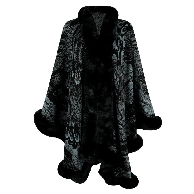 Damer lyxig poncho med dekorativ fleece värmeskydd Mirla-Eva Jonsson