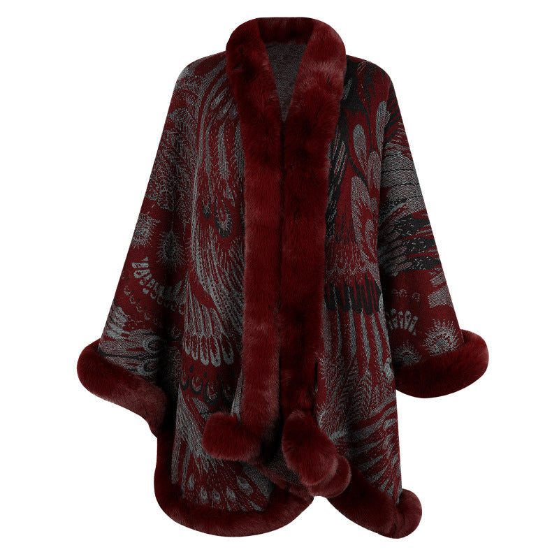 Damer lyxig poncho med dekorativ fleece värmeskydd Mirla-Eva Jonsson