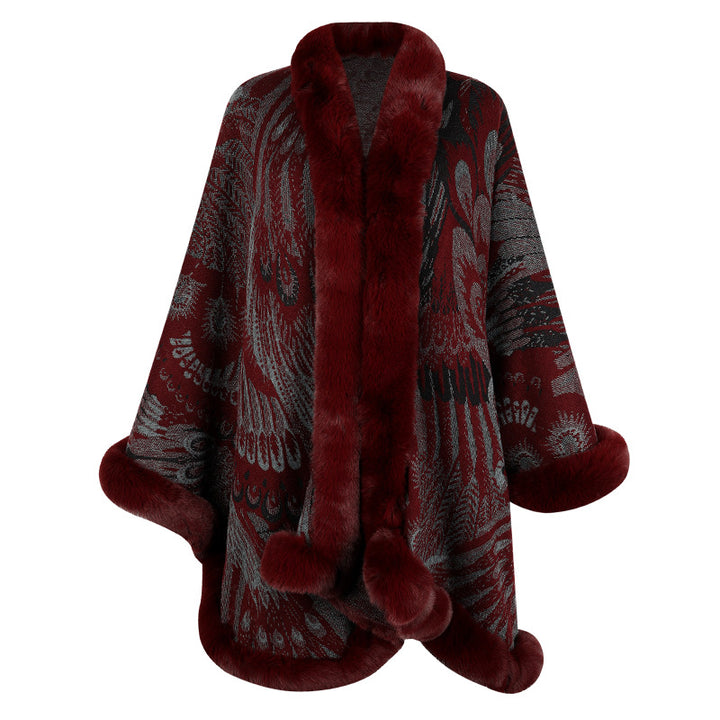 Damer lyxig poncho med dekorativ fleece värmeskydd Mirla-Eva Jonsson