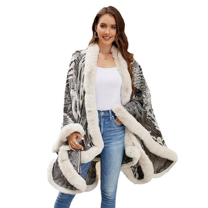 Damer lyxig poncho med dekorativ fleece värmeskydd Mirla-Eva Jonsson