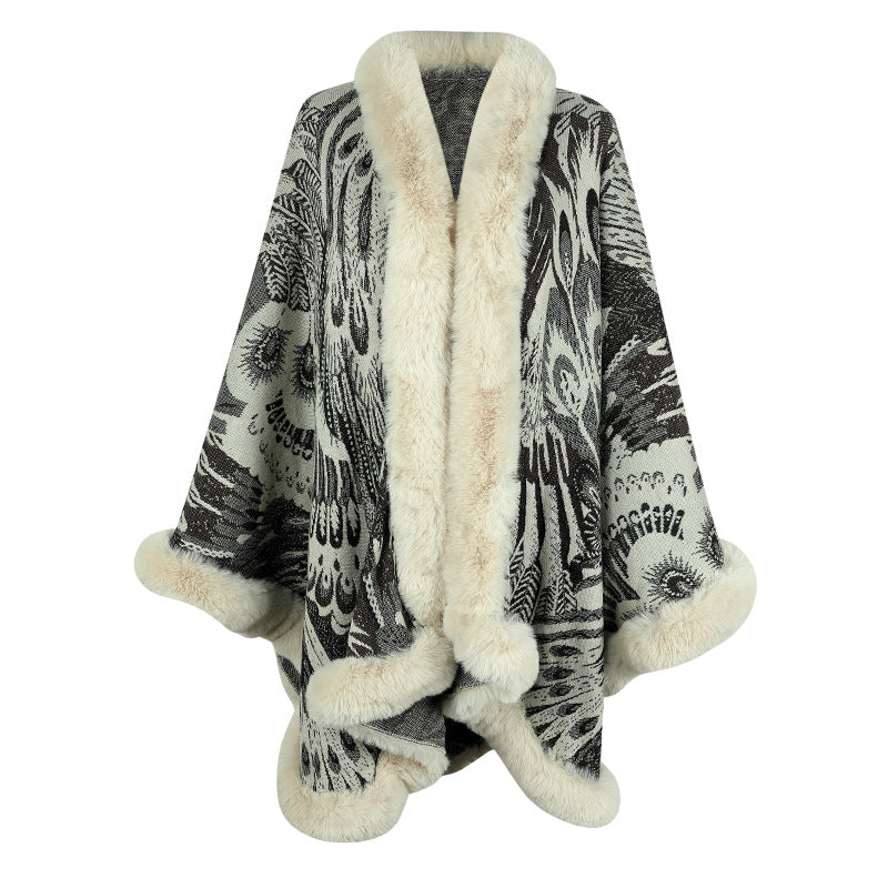 Damer lyxig poncho med dekorativ fleece värmeskydd Mirla-Eva Jonsson