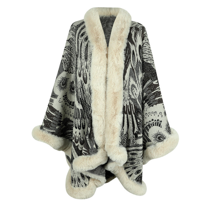 Damer lyxig poncho med dekorativ fleece värmeskydd Mirla-Eva Jonsson