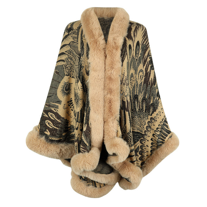 Damer lyxig poncho med dekorativ fleece värmeskydd Mirla-Eva Jonsson