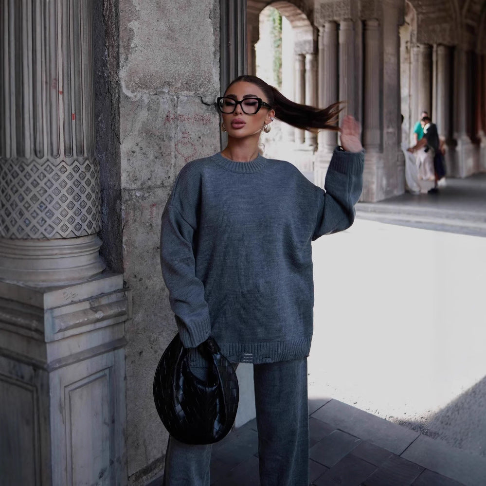 Damer lyxigt stickat set med oversized tröja och bekväma byxor Eva Jonsson-Eva Jonsson