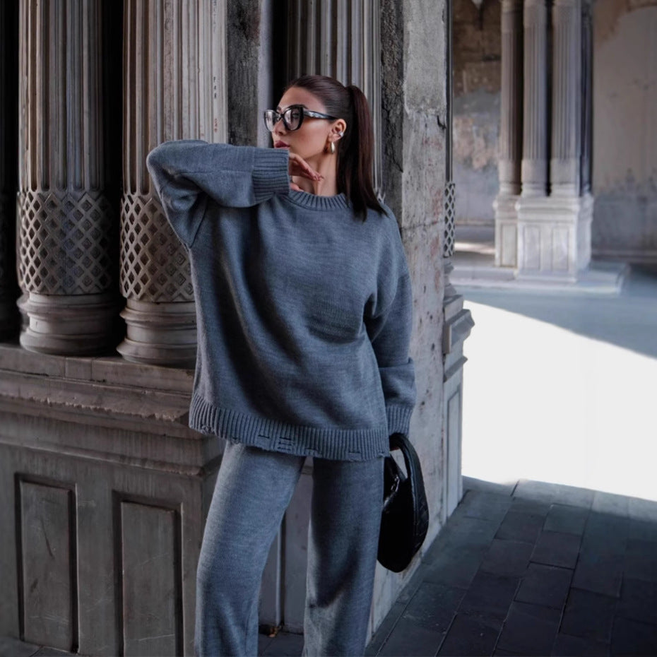 Damer lyxigt stickat set med oversized tröja och bekväma byxor Eva Jonsson-Eva Jonsson