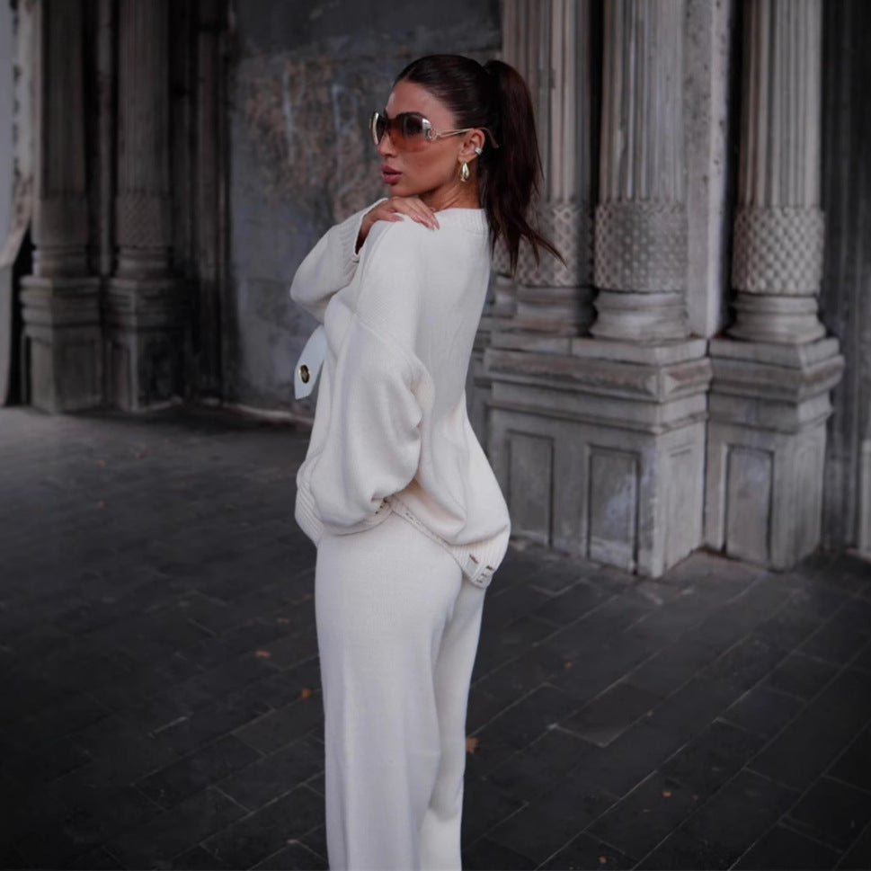 Damer lyxigt stickat set med oversized tröja och bekväma byxor Eva Jonsson-Eva Jonsson